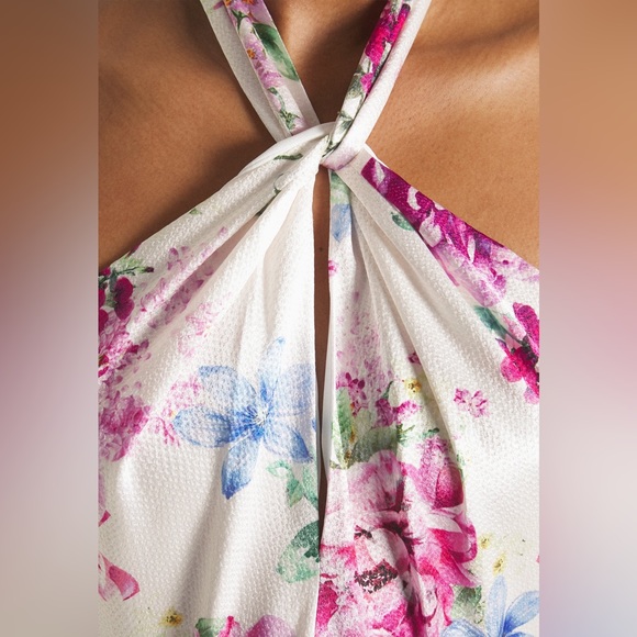 ML Monique Lhuillier Floral Hammered Satin Midi Dress - Picture 3 of 9